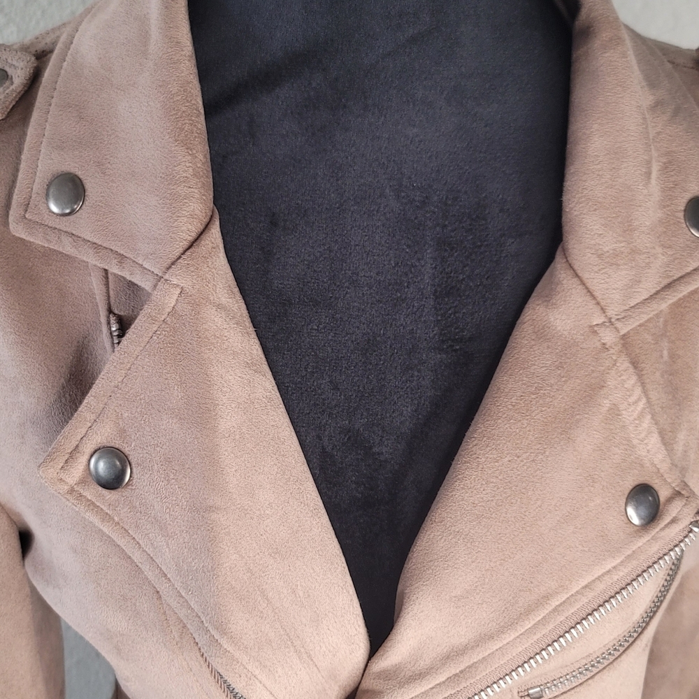 Market And Spruce Faux Suede Motorcycle Jacket Camel Size Small - Picture 3 of 11